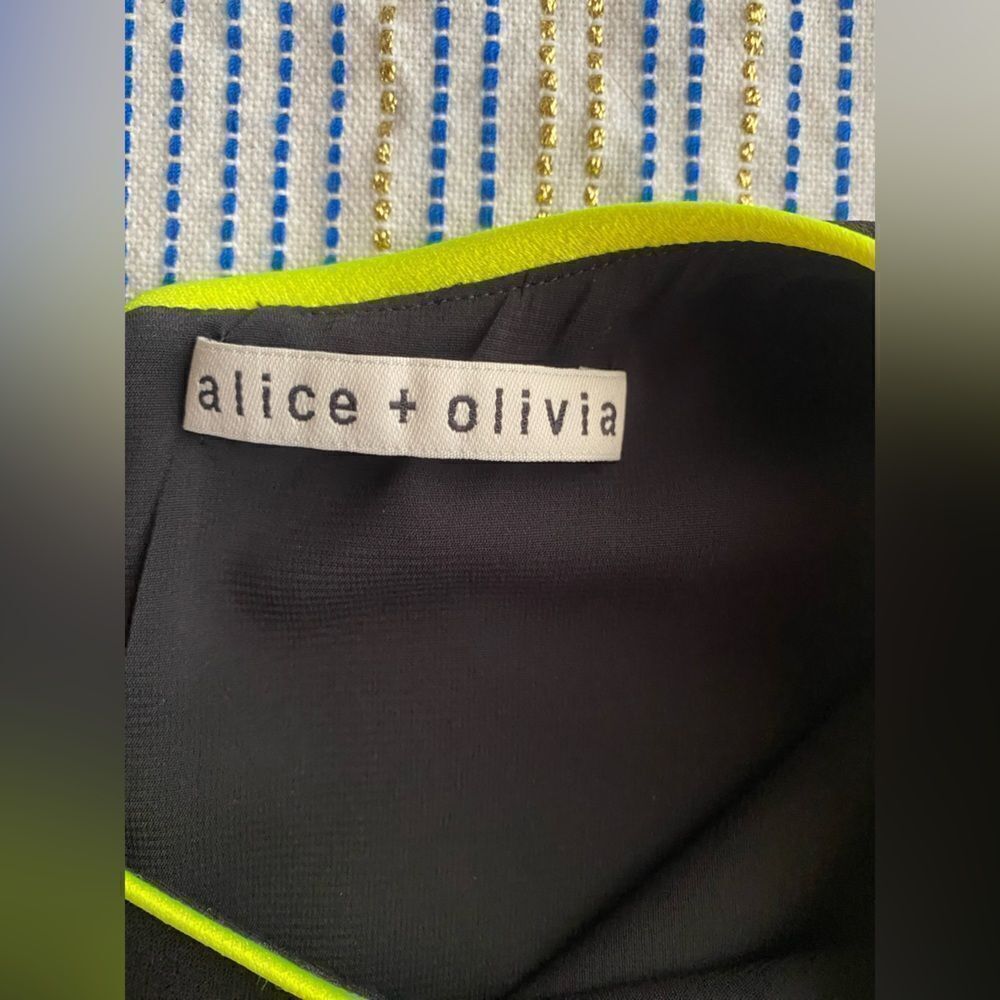 Alice + Olivia Colin Sheath Dress Women Size 6 Black Neon Trim Mini Capsule - Picture 9 of 17